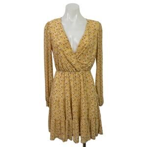 Kenedik Yellow Floral Ditsy Long Sleeve Ruffle Fit & Flare Mini Dress Size S